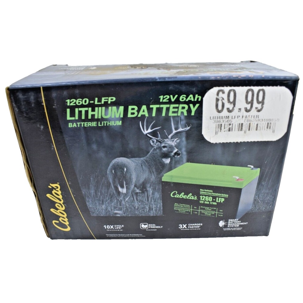 Cabela's 1260-LFP 12V 6Ah Lithium Battery Pack 48085 Li-Ion Smart BMS
